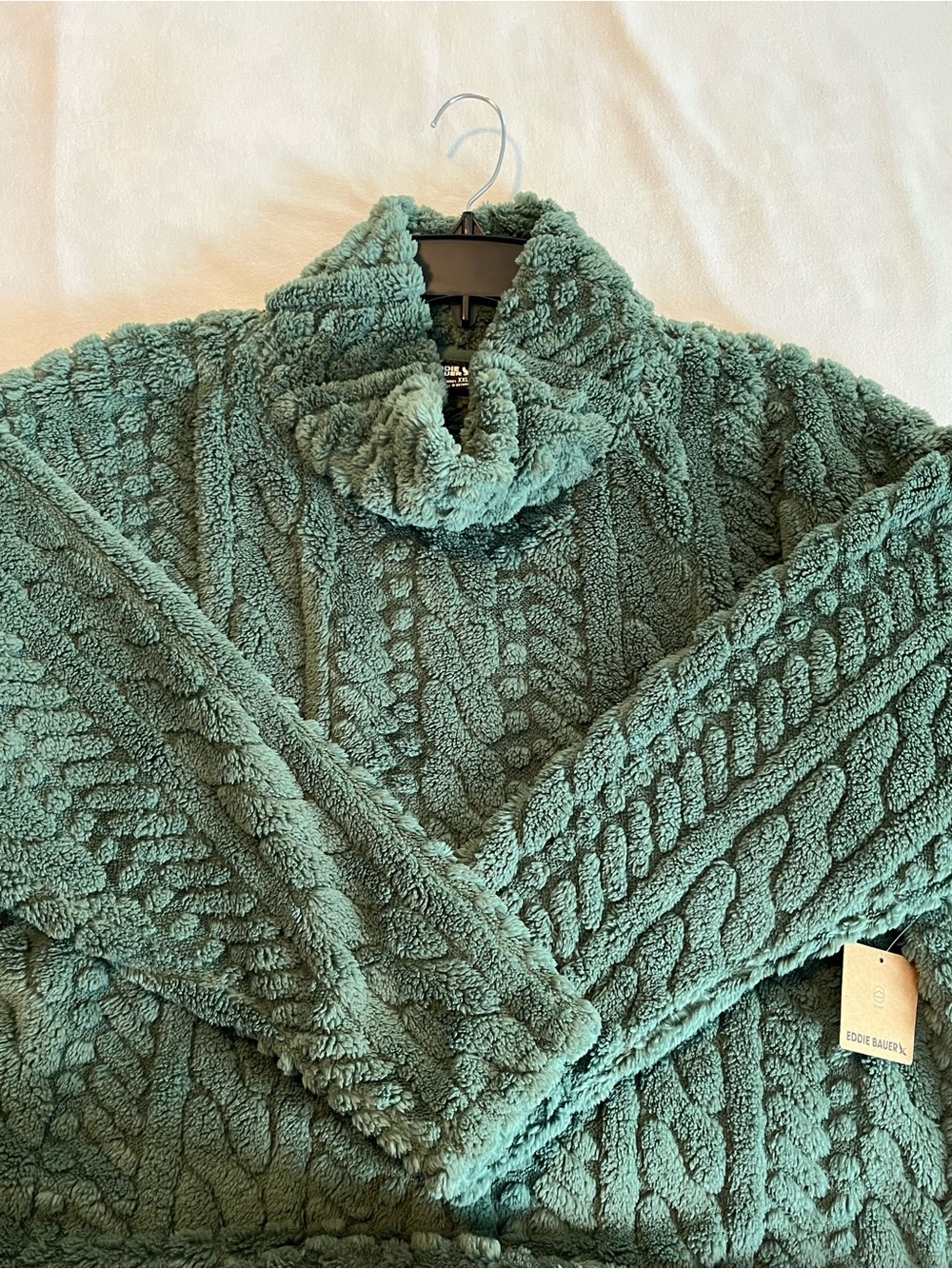 Eddie Bauer Womens Plush Cable Pattern Soft Cozy Green Cowl Neck Size XXL NWT